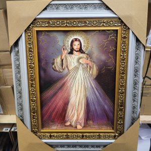 Divine Mercy (Divina Misericordia) Silver Frame 23x19 – Beautiful Silver and Gold Design, Vivid Colors, Built-in Hooks – Perfect Religious Home Décor, Church, Events, Gifts