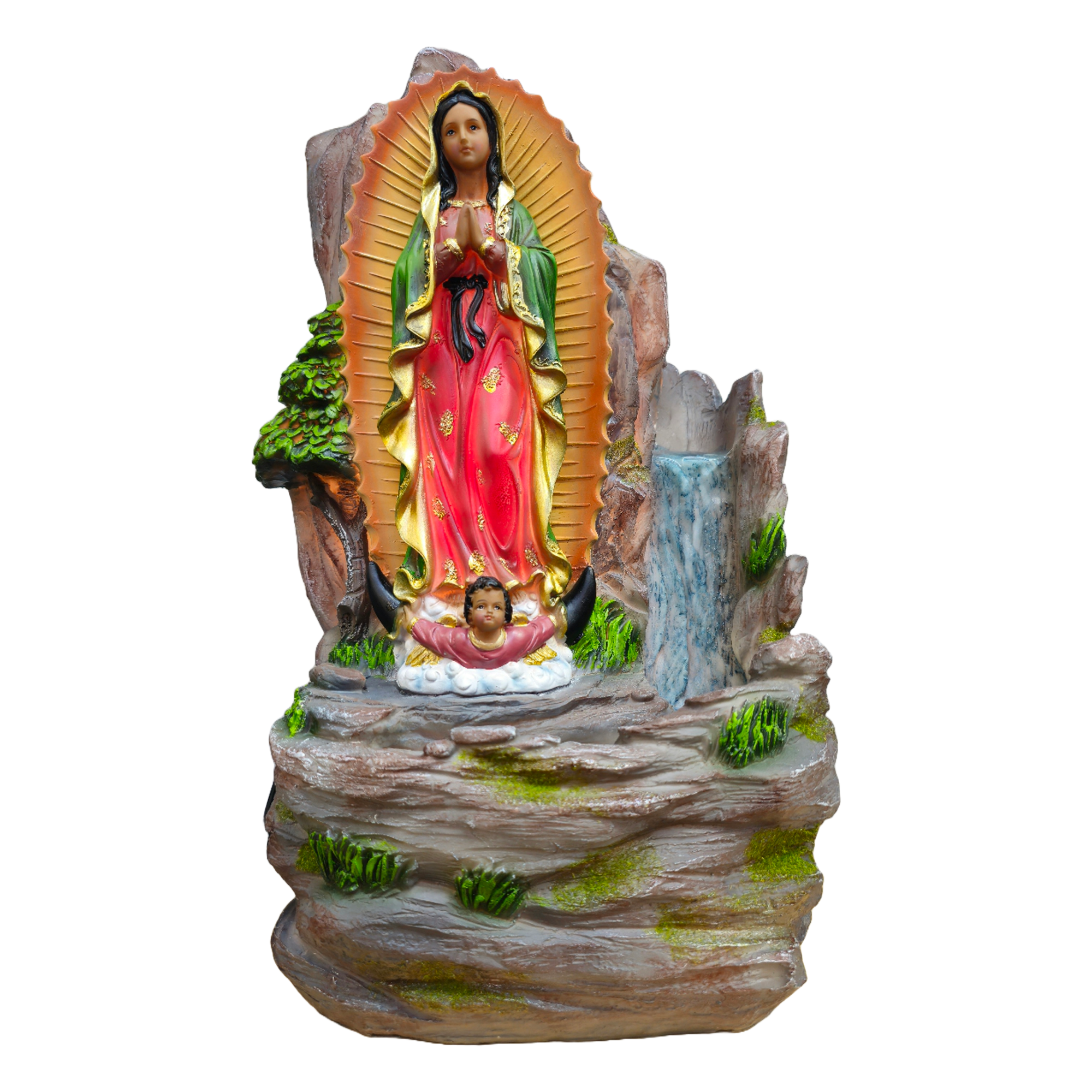 Our Lady of Guadalupe Resin Water Fountain | Virgen de Guadalupe | Home Decor Fountain with LED Light | 12 & 18 Inch Options | Symbol of Hope and Salvation