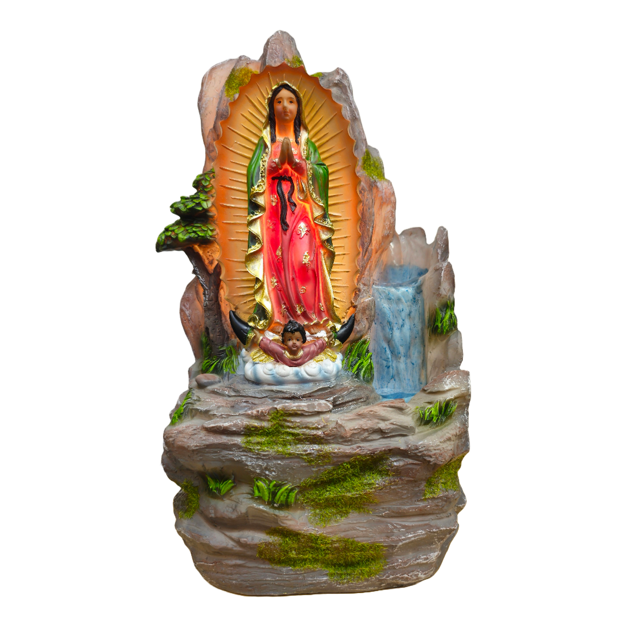 Our Lady of Guadalupe Resin Water Fountain | Virgen de Guadalupe | Home Decor Fountain with LED Light | 12 & 18 Inch Options | Symbol of Hope and Salvation