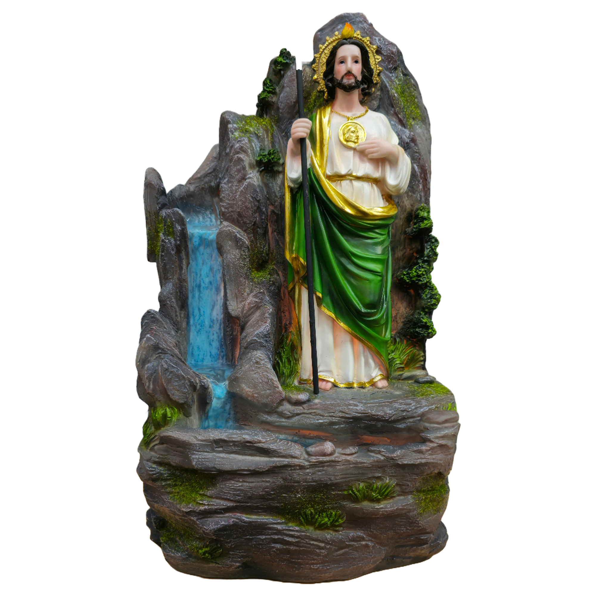 St. Jude Resin Water Fountain | San Judas | Home Decor Fountain with LED Light | 12 & 18 Inch Options | Symbol of Hope and Healing