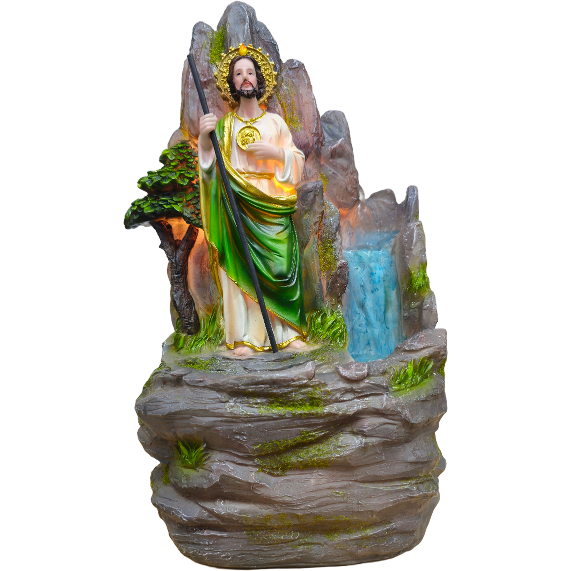 St. Jude Resin Water Fountain | San Judas | Home Decor Fountain with LED Light | 12 & 18 Inch Options | Symbol of Hope and Healing