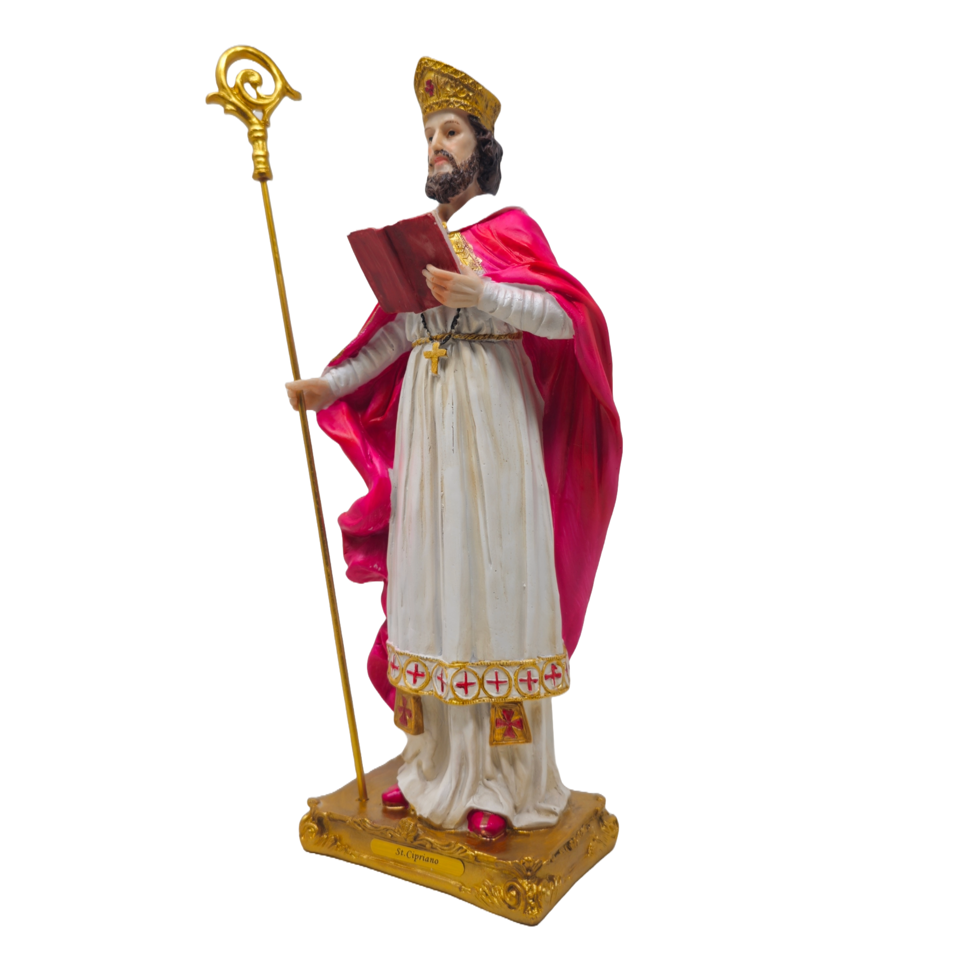 Saint Cyprian 12" Statue (San Cipriano) – Resin Material, Staff, Name Engraved, Catholic Home, Religious Gifts