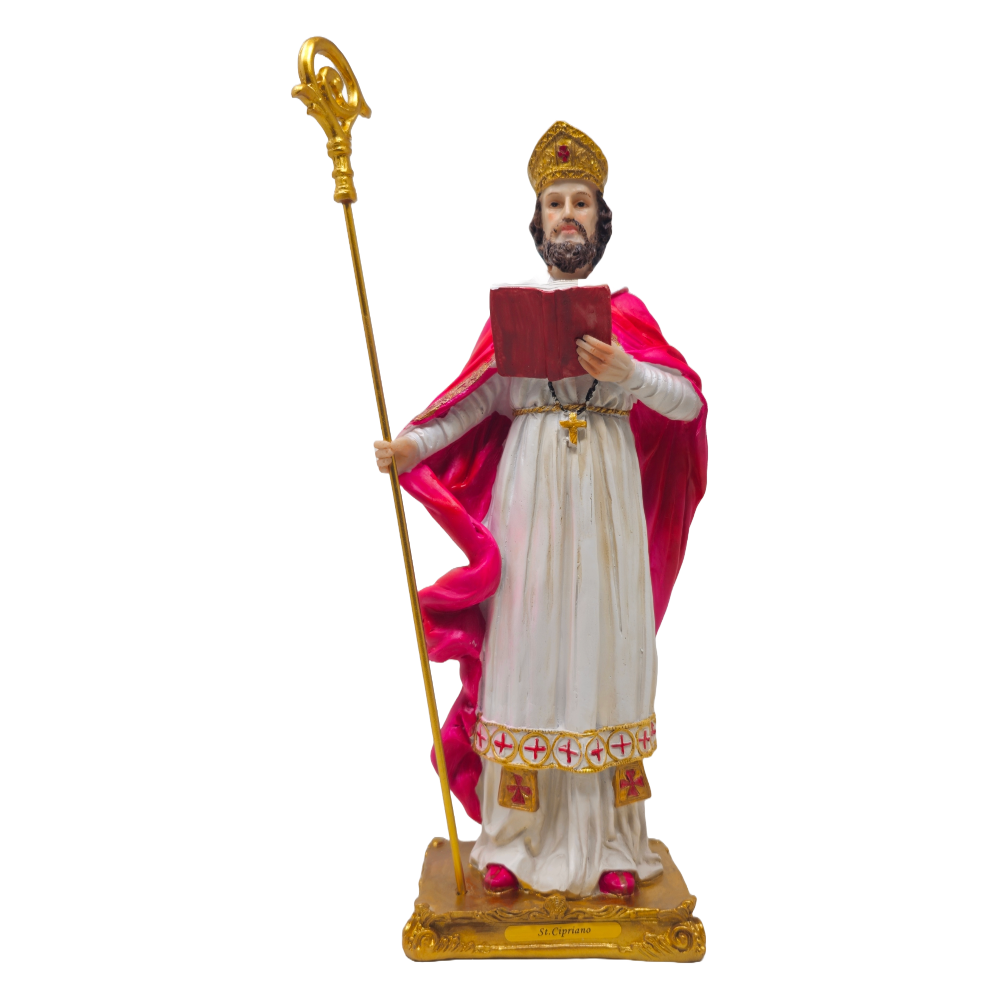 Saint Cyprian 12" Statue (San Cipriano) – Resin Material, Staff, Name Engraved, Catholic Home, Religious Gifts