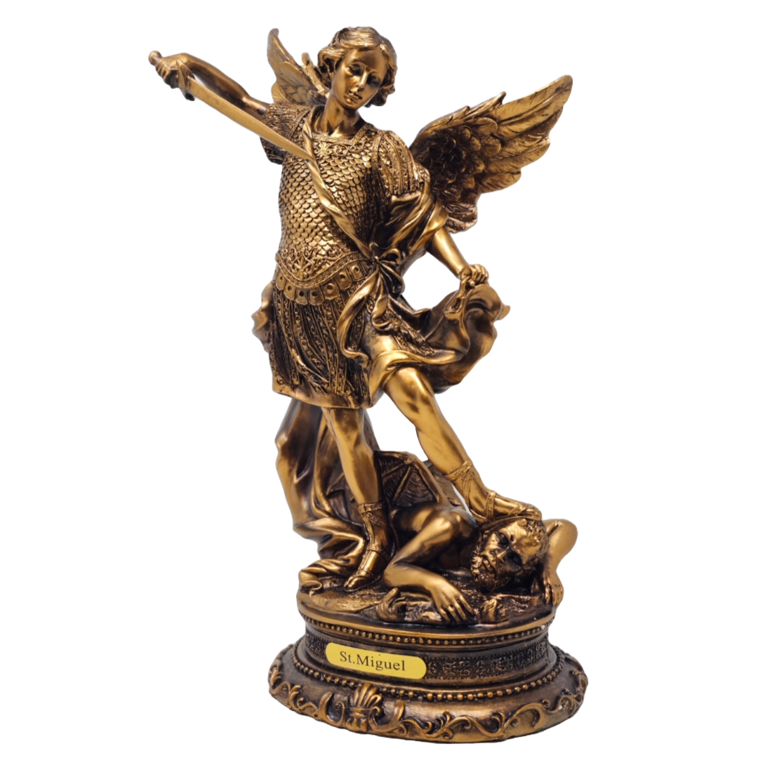 Saint Michael Archangel 12" Statue (San Miguel Arcángel) – Bronze Resin Design, Detailed Depiction, Leader of Angels, Protection,