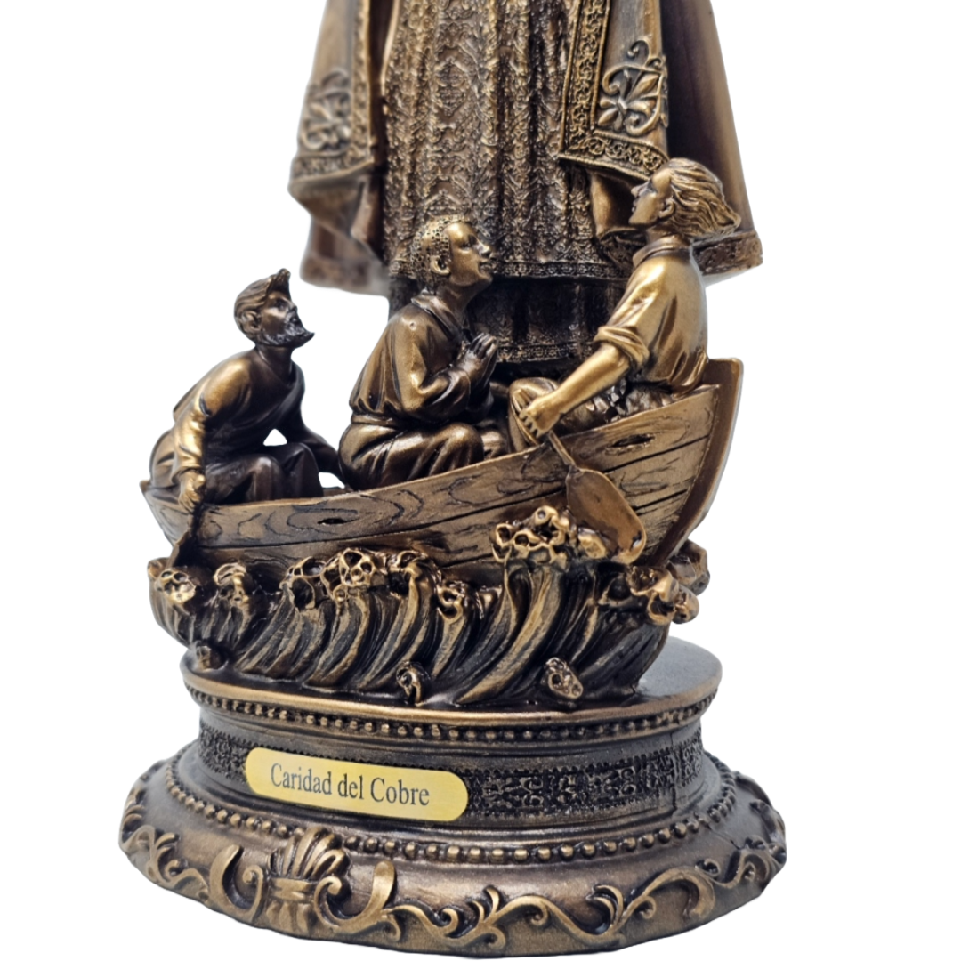 Lady of Charity 12" Statue (Caridad de Cobre) – Bronze Design, Detailed with Three Men on a Boat, Catholic