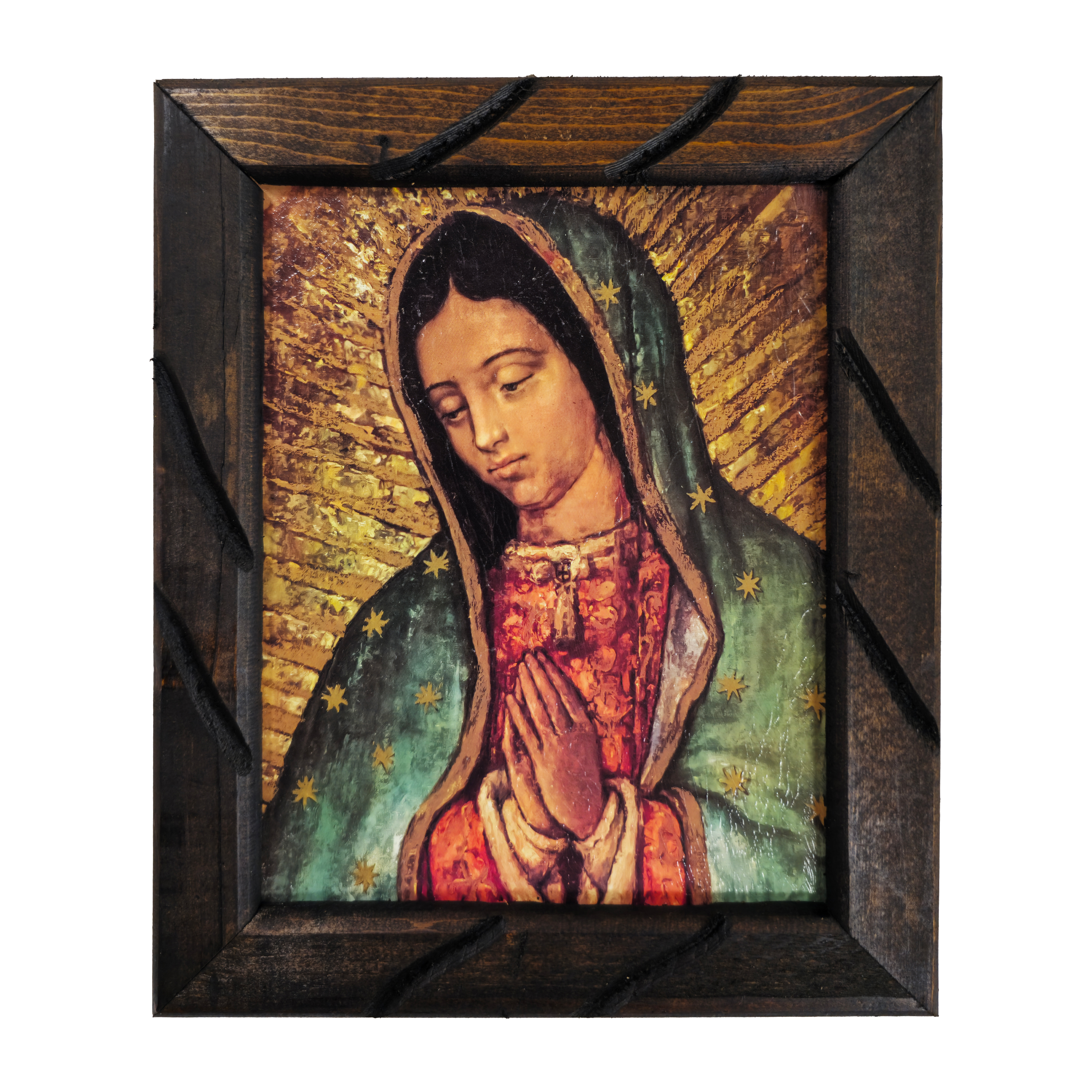 Our Lady of Guadalupe Rustic Frame, Virgen De Guadalupe Cuadro Rustico,virgen Maria 12"x10" Inches