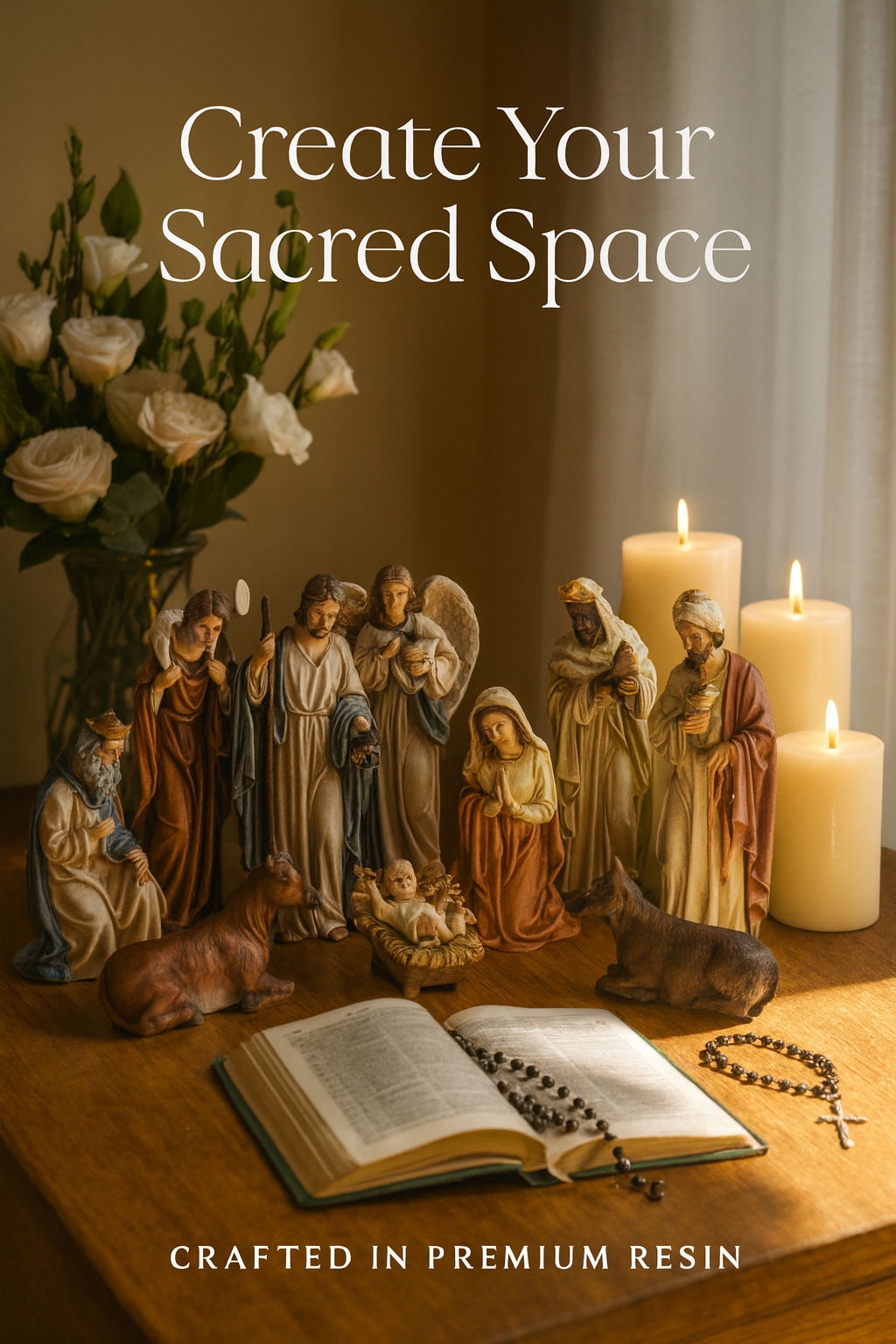 Nativity Set / Nacimiento de Navidad – Complete 12-Piece Christmas Resin Figurines – 12" Catholic Religious Set for Home, Church & Holiday Décor