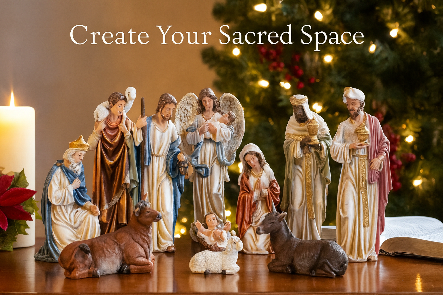 Nativity Set / Nacimiento de Navidad – Complete 12-Piece Christmas Resin Figurines – 12" Catholic Religious Set for Home, Church & Holiday Décor