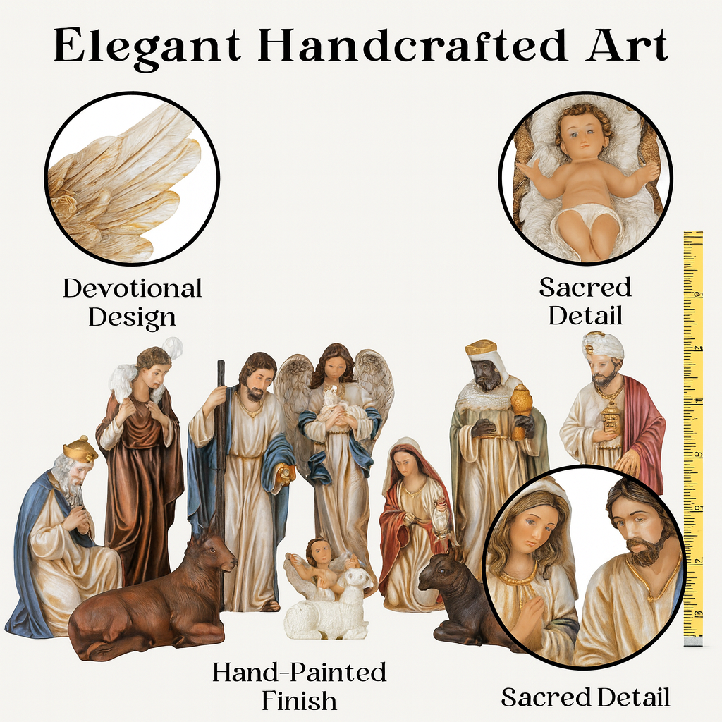 Nativity Set / Nacimiento de Navidad – Complete 12-Piece Christmas Resin Figurines – 12" Catholic Religious Set for Home, Church & Holiday Décor