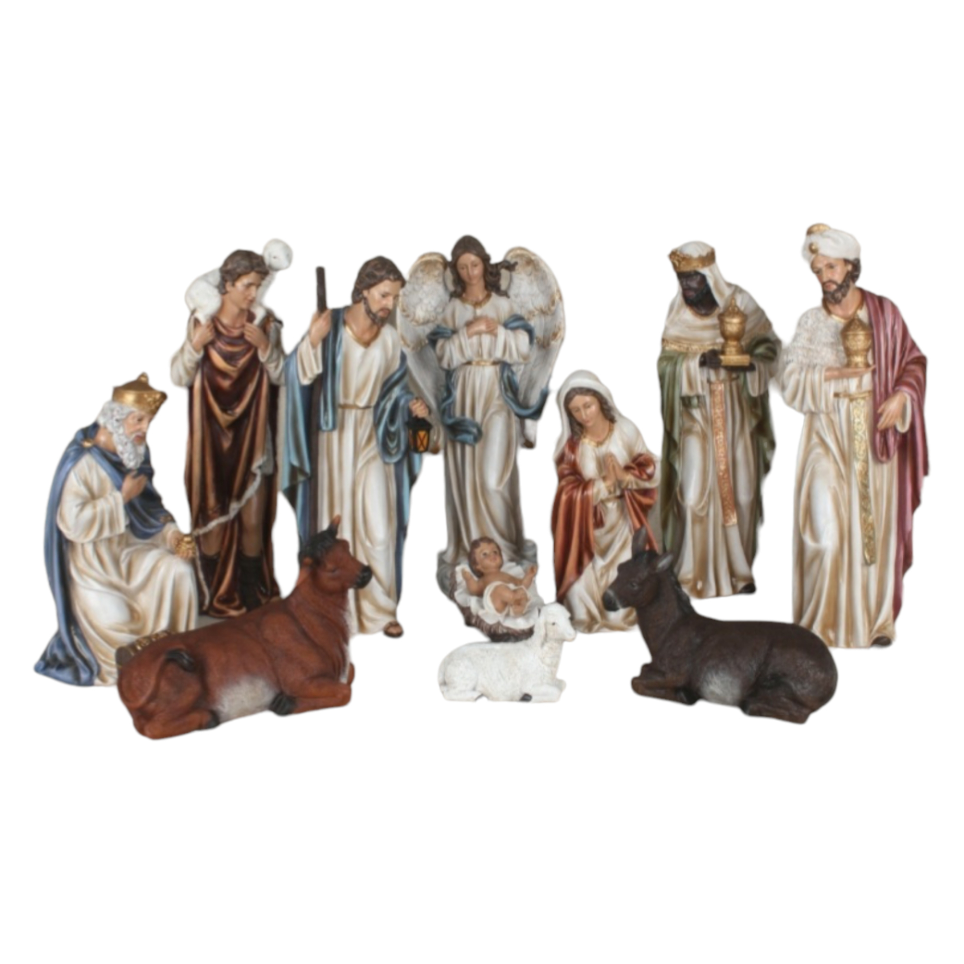 12-Inch Hand-Painted Nativity Set | Resin Figurines | Complete 12-Piece Christmas Decoration