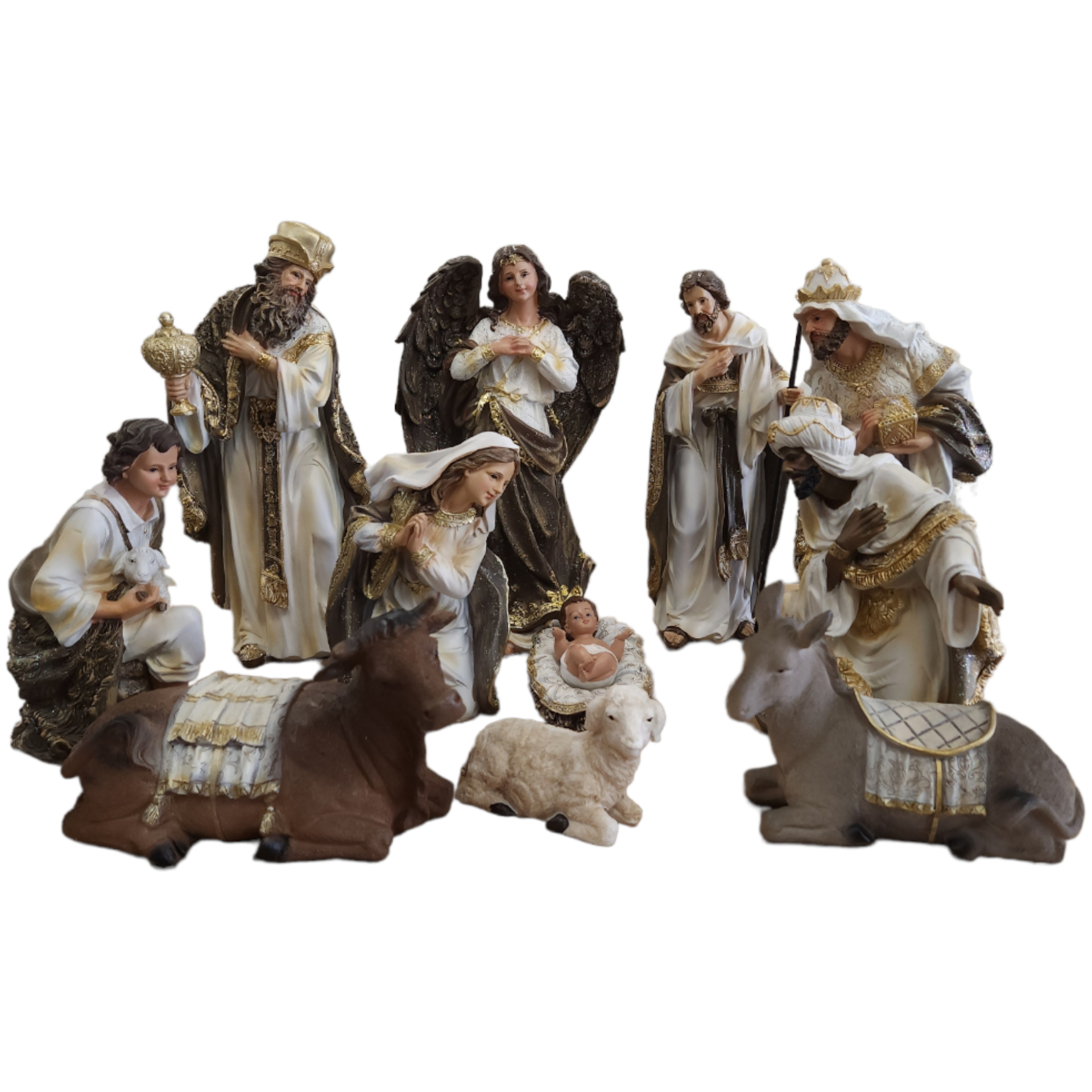 12-Inch Hand-Painted Nativity Set | Resin Figurines | Complete 12-Piece Christmas Decoration