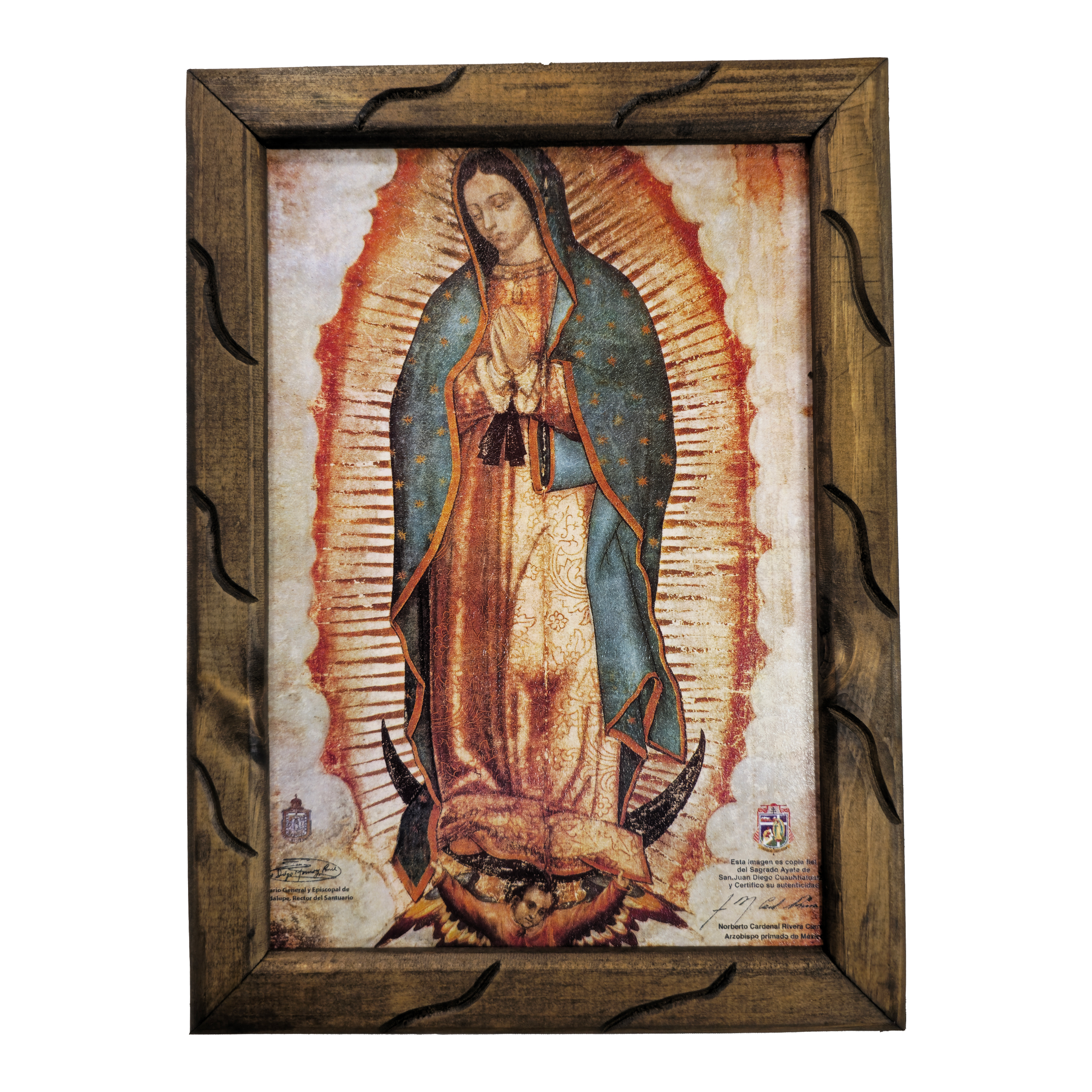 Our Lady of Guadalupe Rustic Frame, Virgen De Guadalupe Cuadro Rustico, 18"x13" Inches