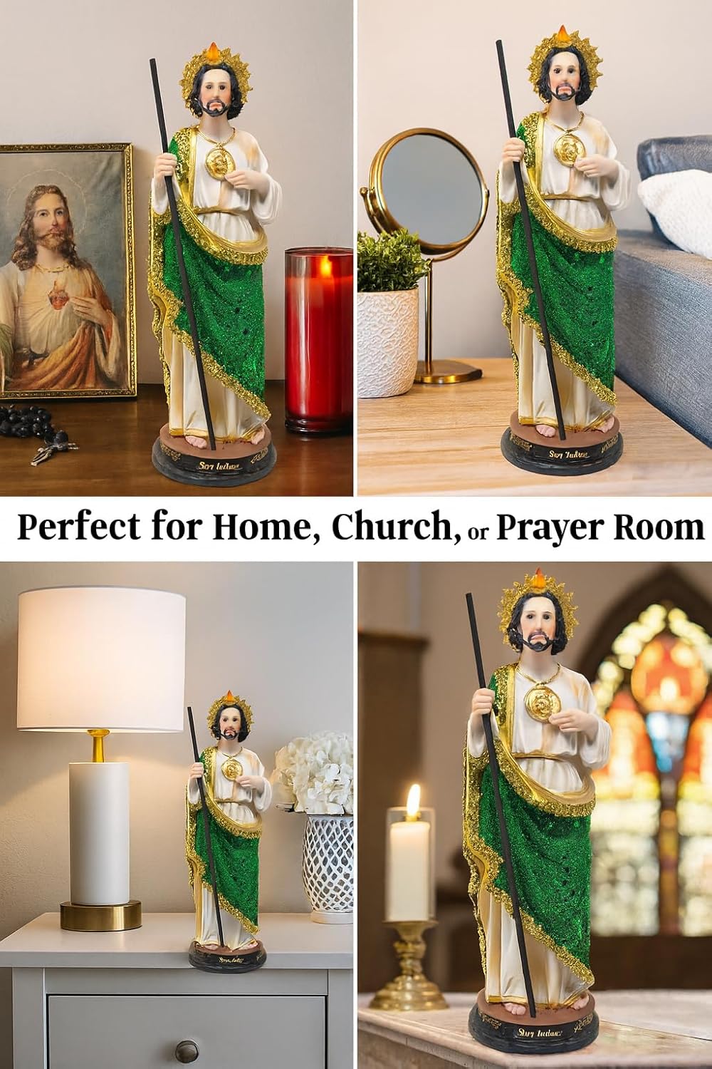St. Jude Green Cloth Statue – 24″ inches Resin | San Judas Tadeo Figura Católica | Patron Saint of Hope | Religious Statue for Church, Home, and Gifts - 25491-24''