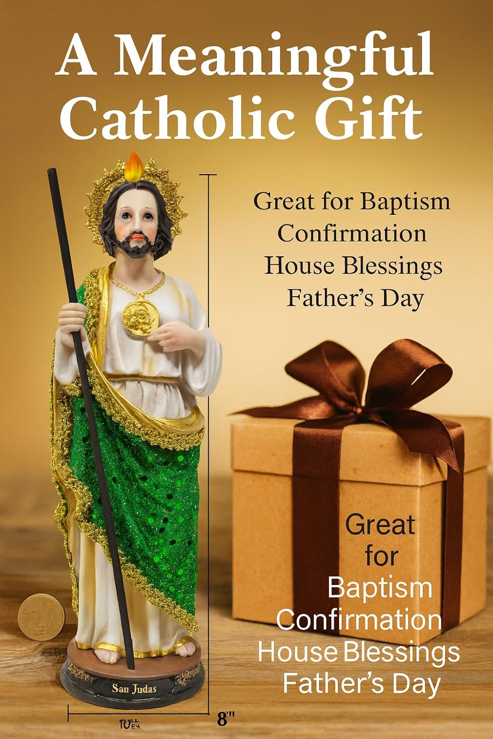 St. Jude Green Cloth Statue – 24″ inches Resin | San Judas Tadeo Figura Católica | Patron Saint of Hope | Religious Statue for Church, Home, and Gifts - 25491-24''