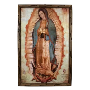Our Lady of Guadalupe Rustic Frame Painting | Virgen de Guadalupe Cuadro Religioso | Oil Print on Wood –36x24