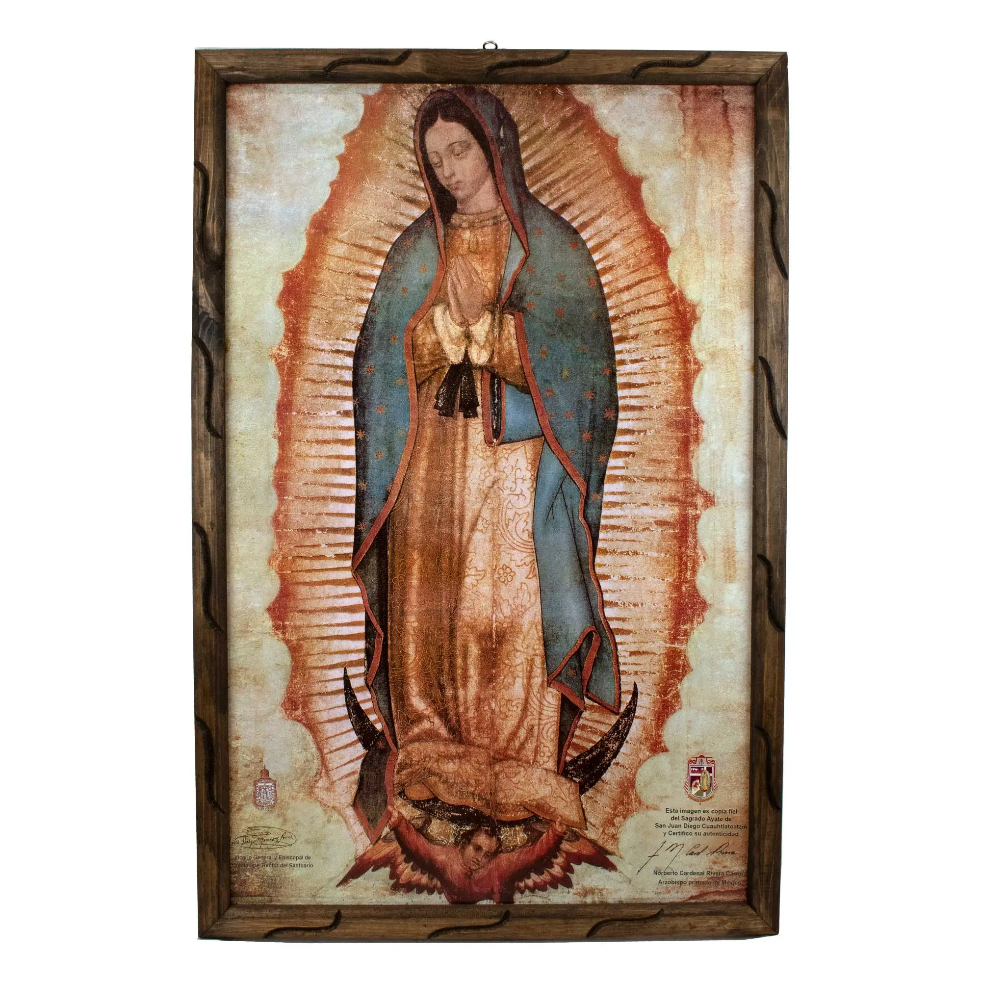 Our Lady of Guadalupe Rustic Frame Painting | Virgen de Guadalupe Cuadro Religioso | Oil Print on Wood –36x24