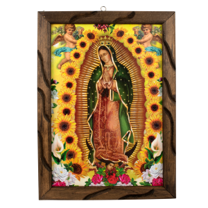 Lady of Guadalupe Sun Flower – Rustic Frame - Unique Design, Durable Craftsmanship, Perfect Gift - Virgen De Guadalupe Sun Flower 12x10
