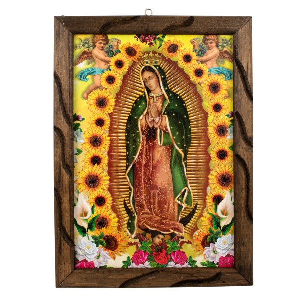 Lady of Guadalupe Sun Flower – Rustic Frame - Unique Design, Durable Craftsmanship, Perfect Gift - Virgen De Guadalupe Sun Flower 12x10