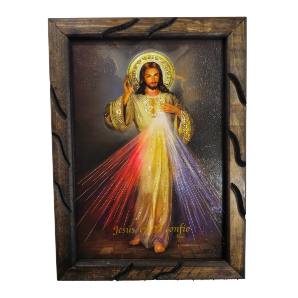 Divine Mercy Rustic Frame – Marco de la Divina Misericordia Católico 18x13 inches