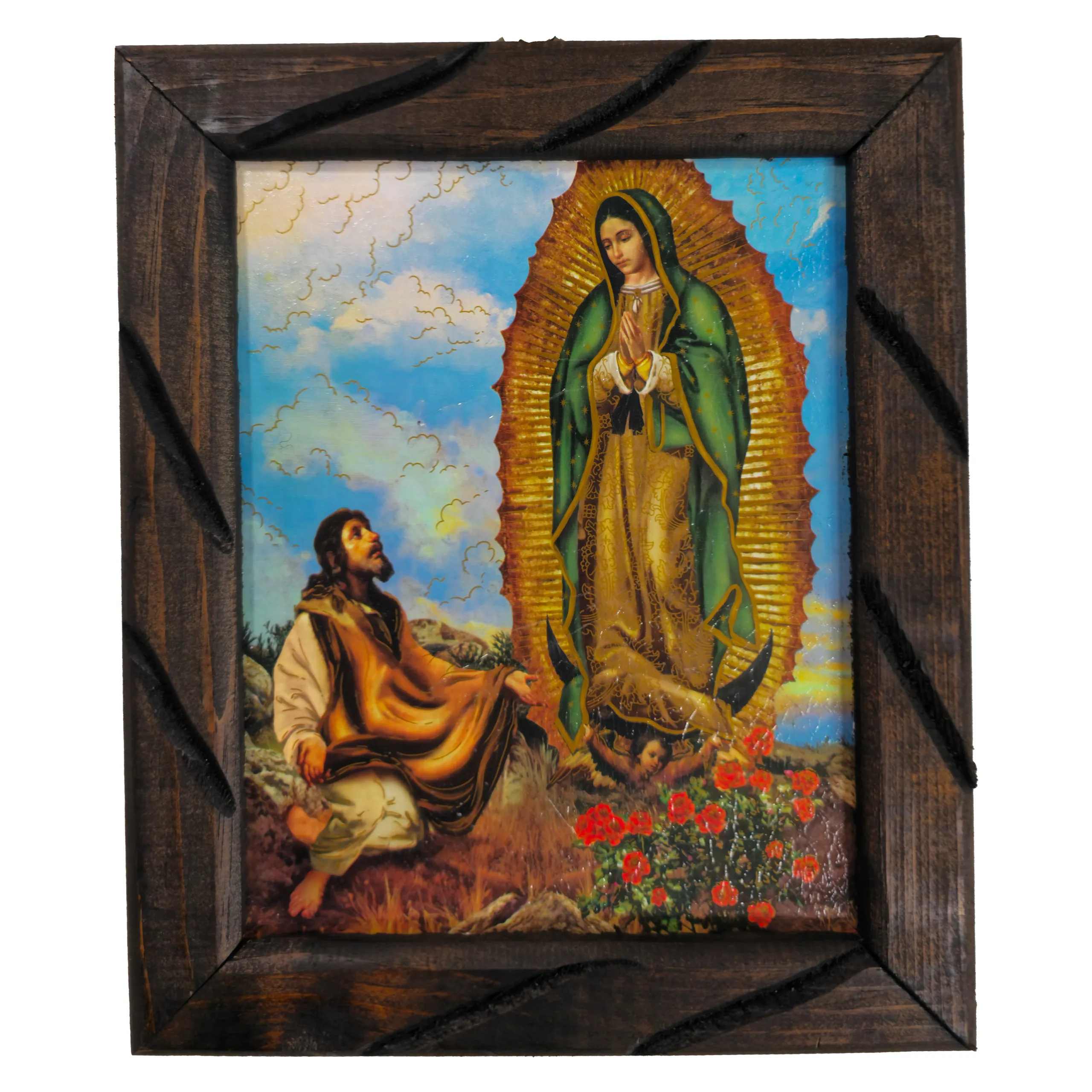 Lady of Guadalupe - Rustic Frame, virgen de guadalupe cuadro rustico 12x10 inches
