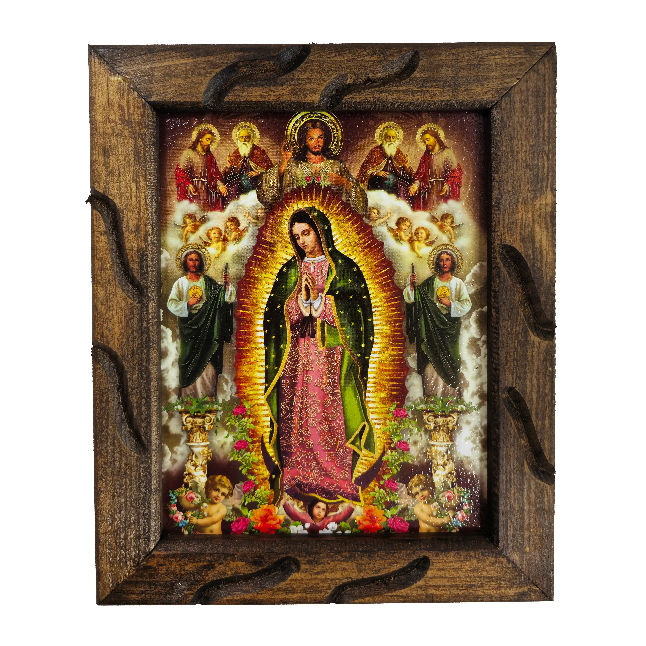 Guadalupe, Saint Jude & Divine Mercy Rustic Frame – Religious Art 12x10 inches