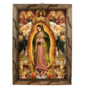 Guadalupe, Saint Jude & Divine Mercy Rustic Frame – Religious Art 18x13 inches